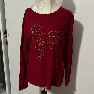 SHAN Burgundy Long Sleeve Top with Bow Detail size large